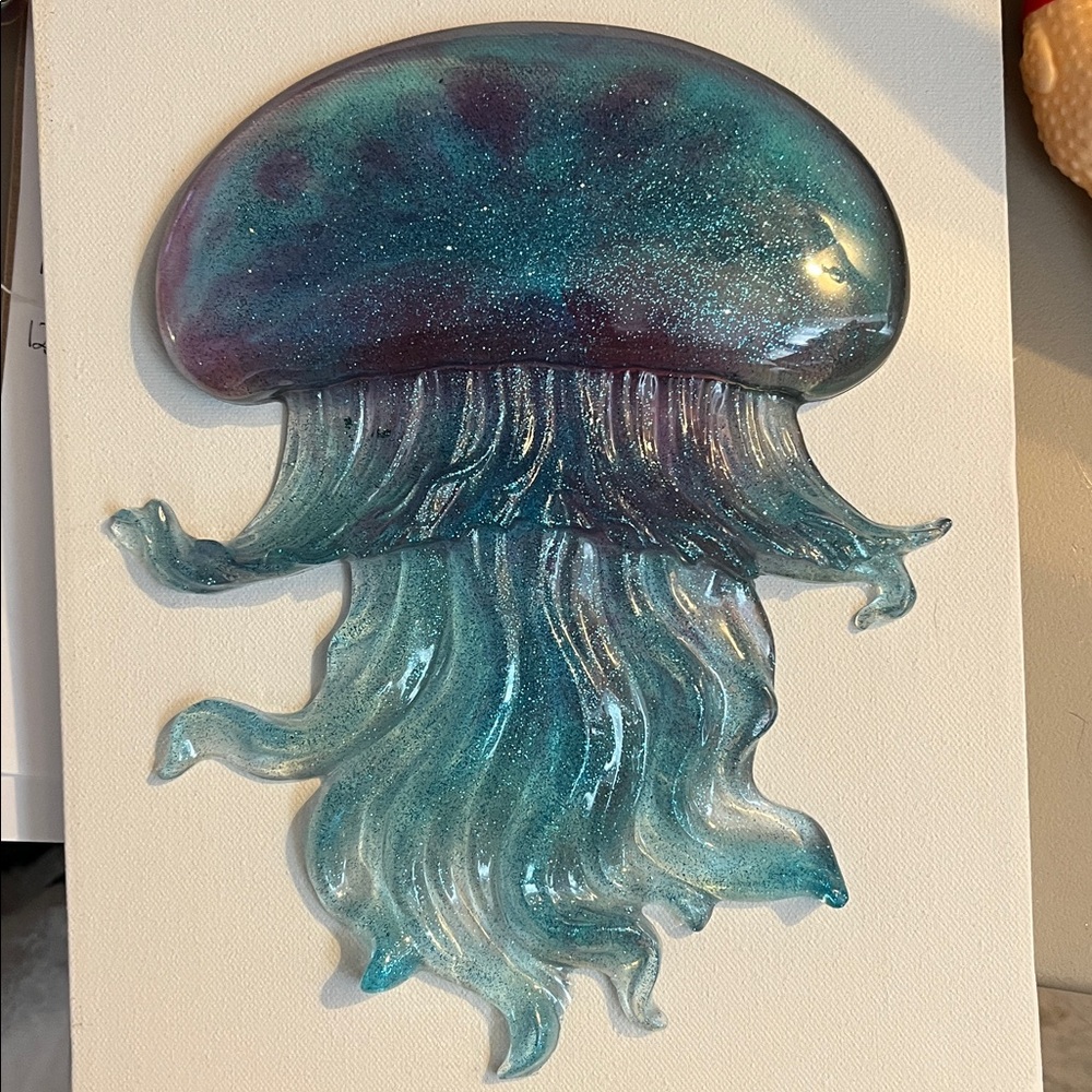 Handmade Resin Jellyfish Wall Art - Blue and Green 10”x 7”